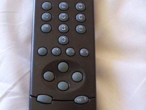 Hotel Room Remote. Be sure to wipe it down before you use it.