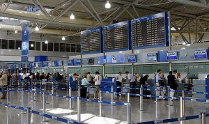 Check-in desk at Athens International Airport. Start here if you ever lose your ID.