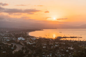 Aerial photo of Santa Barbara, California at sunset