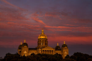 The Iowa State Capitol in downtown Des Moines, IA