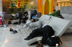 Sleeping in the airport often happens when you're experiencing flight delays and cancellations.