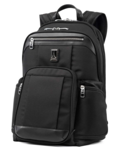 The Travelpro Platinum Elite Backpack has an RFID pocket to protect your credit cards and passport from being scanned by identity thieves.