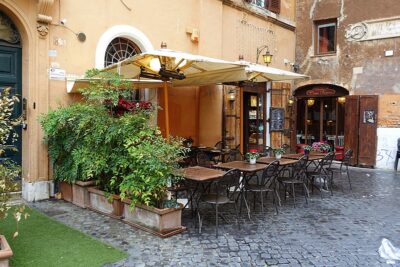 Restaurant in Piazza del Biscione in Rome, Italy. Anthony Bourdain would have chosen a place like this over the big familiar chains in a new city.